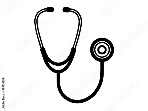 Health and medicine services poster icon, stethoscope silhouette vector illustration