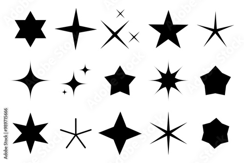 Star shape collection. Abstract star icons. Geometric black silhouettes. Vector star symbols. photo