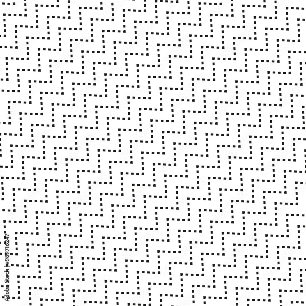Geometric dotted pattern. Black dashed lines. Seamless vector texture. Abstract zigzag grid.