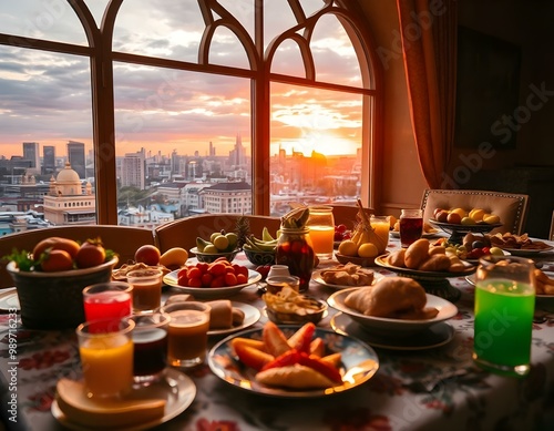 Peaceful Iftar Evenings in ramadan , Ai Genrated Image photo