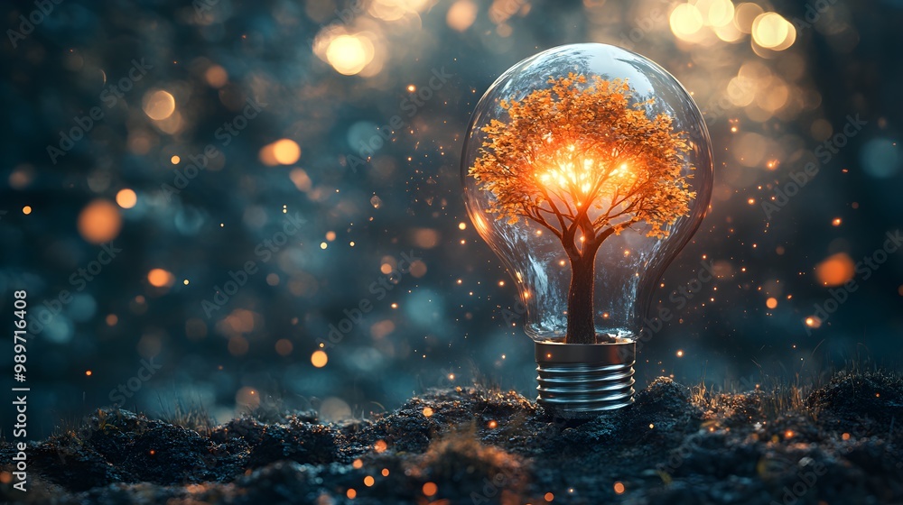 An abstract light bulb, with its filament shaped like a tree to convey insight and development An abstract light bulb, with its filament shaped like a tree to convey insight and development