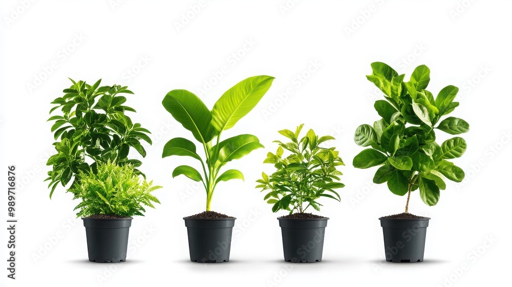 Assorted green plants in black pots Assorted green plants in black pots