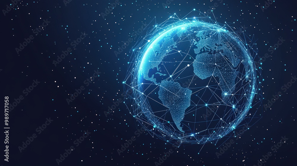 Abstract Global Mesh Network on Earth Map - Communication Concept Abstract Global Mesh Network on Earth Map - Communication Concept