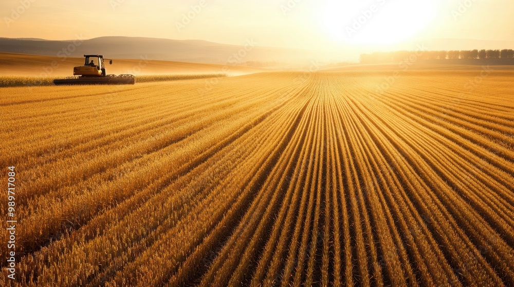 Fototapeta premium Golden wheat field during sunset