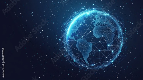 Fototapeta Naklejka Na Ścianę i Meble -  Abstract Global Mesh Network on Earth Map - Communication Concept