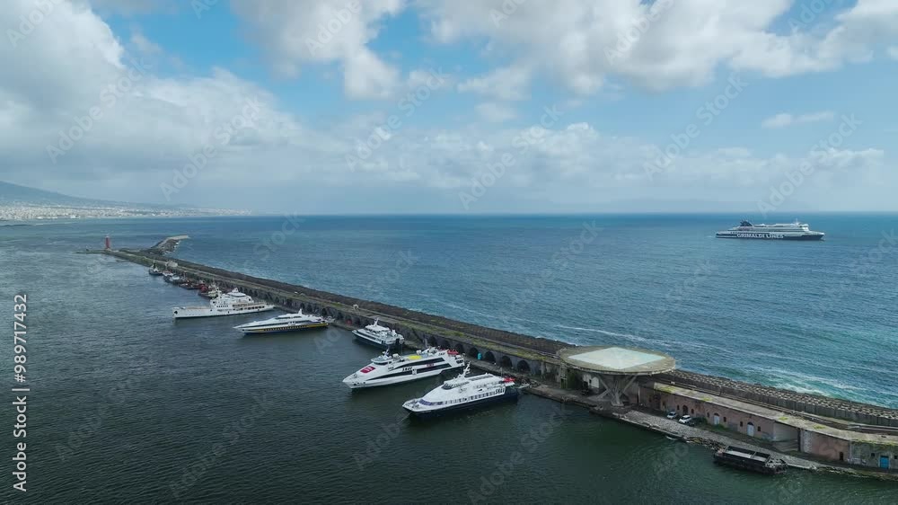 Naples Ferry Terminal from a drone, Molo Immacolatella Vecchia, Naples, Campania, Italy, Europe Naples Ferry Terminal from a drone, Molo Immacolatella Vecchia, Naples, Campania, Italy, Europe