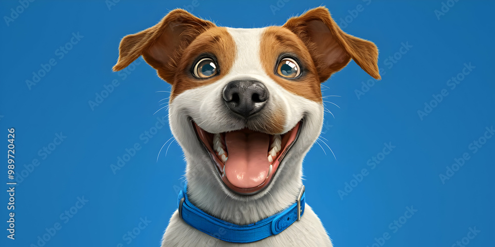 Fototapeta premium Happy Dog with Copy Space, Adorable Canine with Blue Collar for Your Message