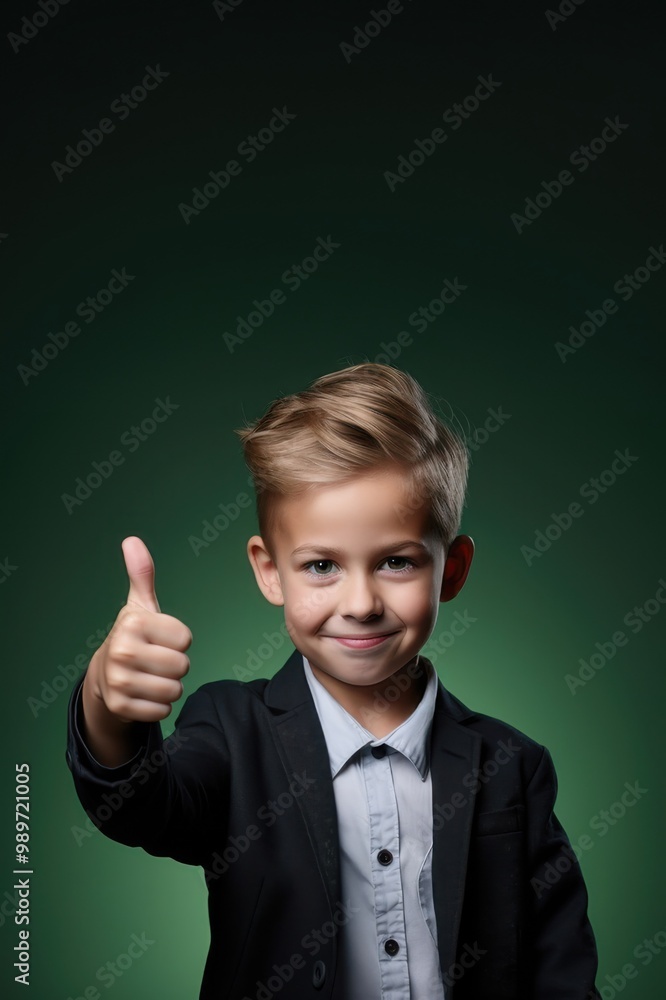 A young boy in a suit is giving a thumbs up A young boy in a suit is giving a thumbs up