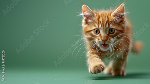 Orange Kitten Running Towards Camera with Copy Space