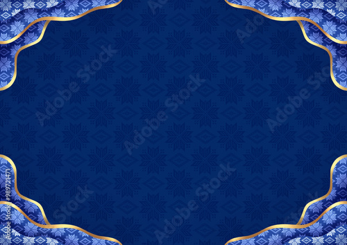 Golden blue background certificate template with traditional South Sumatra songket cloth motif. Wallpaper, background, design, template