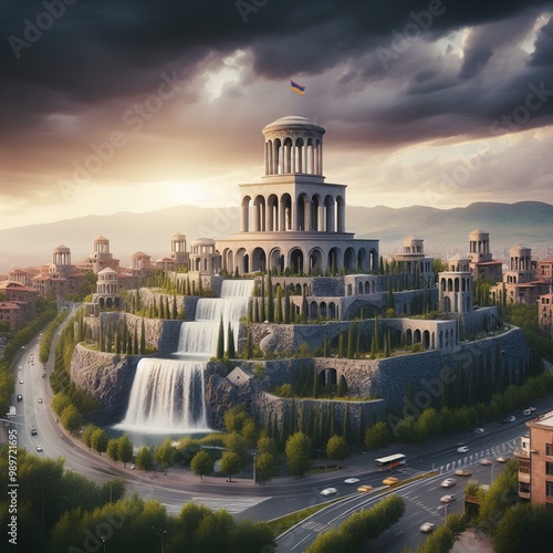  esidential area and Cascade monument in Yerevan photo