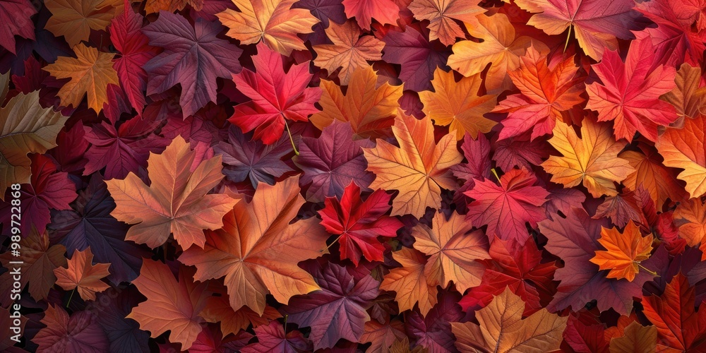A close-up view of colorful fall leaves covering the ground A close-up view of colorful fall leaves covering the ground