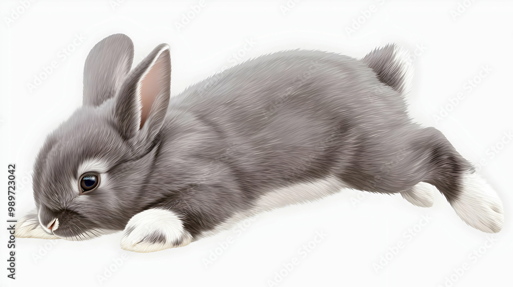 Obraz premium Cute Grey Bunny with White Paws, Ready for Your Design Project with Copy Space