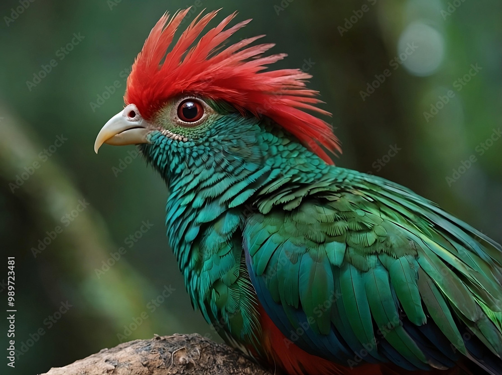 Fototapeta premium Resplendent Quetzal (Pharomachrus mocinno) – Known for its vibrant green and red plumage, native to Central America.