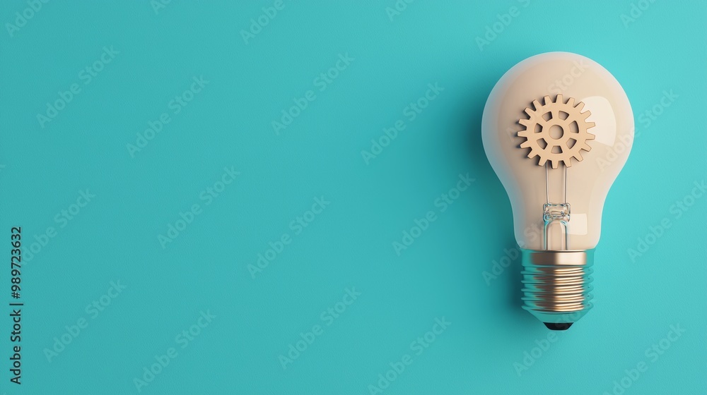 Creative Light Bulb with Gear on Blue Background Creative Light Bulb with Gear on Blue Background