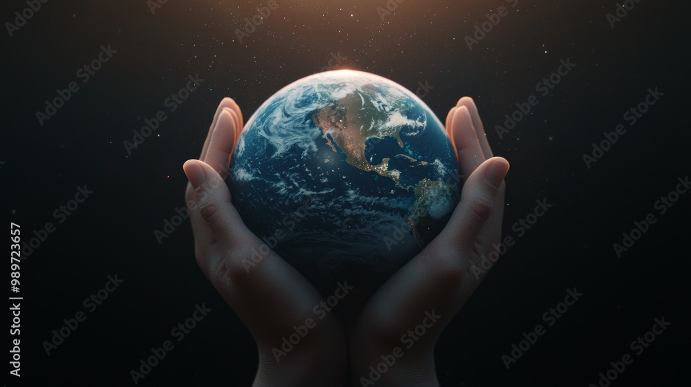 Hands Holding Earth in Cosmic Space Environment Hands Holding Earth in Cosmic Space Environment