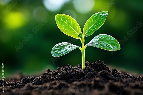 A close-up of a young plant sprouting from the soil, representing new life and the beginning of growth