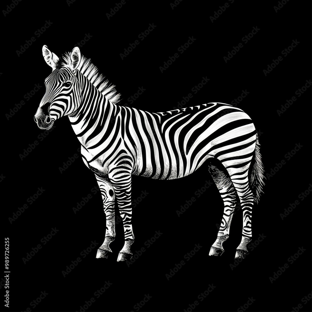 Fototapeta premium A Single Zebra Standing Against a Black Background