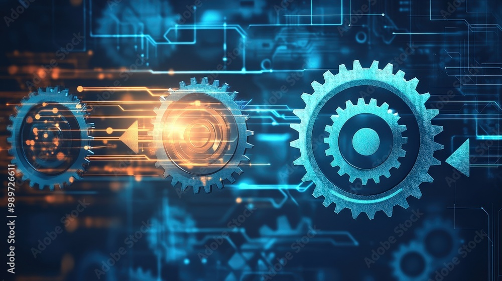 Fototapeta premium Efficient Process Management: Cog Gear Wheels and Arrows in Industry Operations