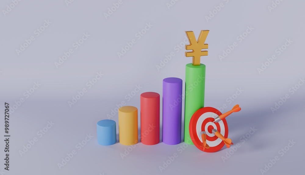 Yuan financial success bar chart graph on pastel color background Yuan financial success bar chart graph on pastel color background