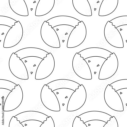 Fortune cookies. Seamless pattern. Chinese and Japanese food. Asian confectionery. line doodle coloring. The future is on paper in the test. Sweet background.