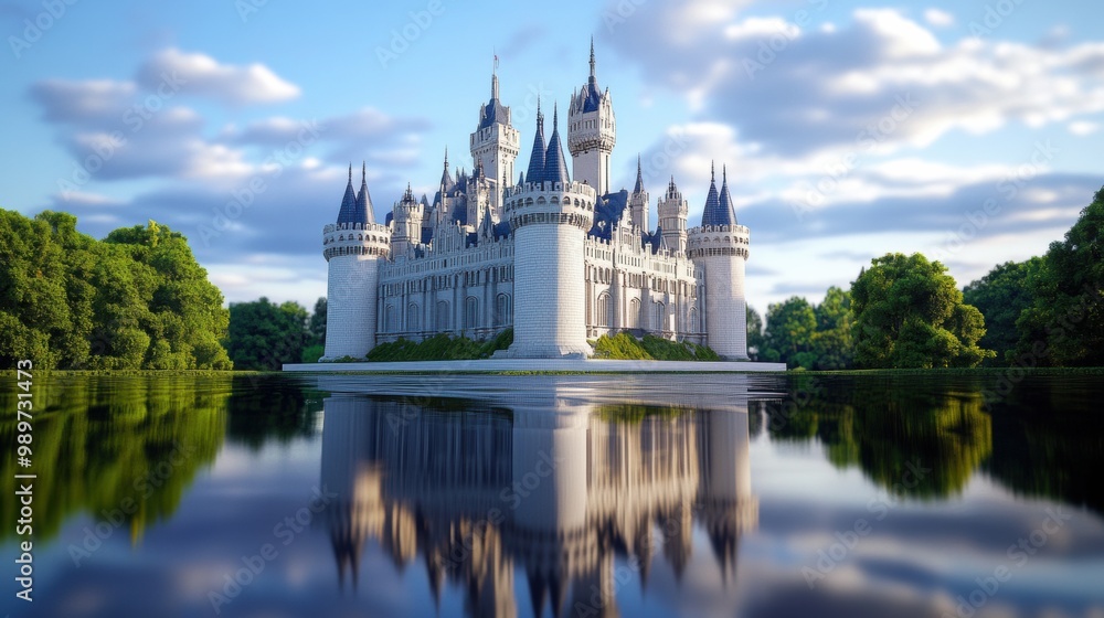 Majestic Castle Surrounded by Calm Reflection Water Majestic Castle Surrounded by Calm Reflection Water