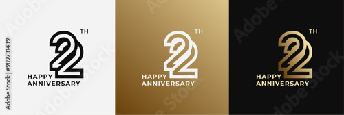 Logo 22th, 22 years anniversary, Creative design template for celebration, greeting and invitation. Editable file