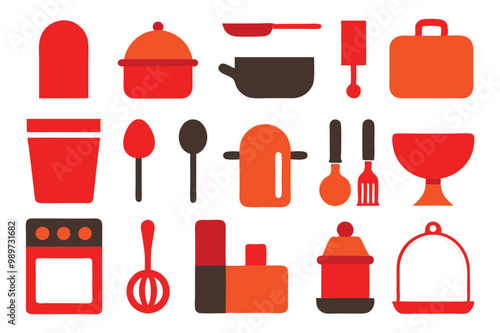 A comprehensive collection of kitchen tools silhouette vectors, perfect for culinary-themed projects. High quality designs include essential cookware and utensils for cooking and kitchen decor
