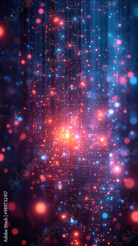 Abstract digital background with blue and red glowing lights.