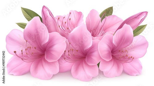 A cluster of pink flowers with delicate petals and green leaves.