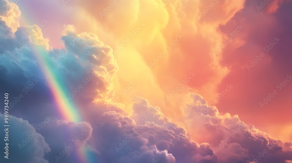 53. A dreamy scene of clouds and rainbows with soft colors 53. A dreamy scene of clouds and rainbows with soft colors