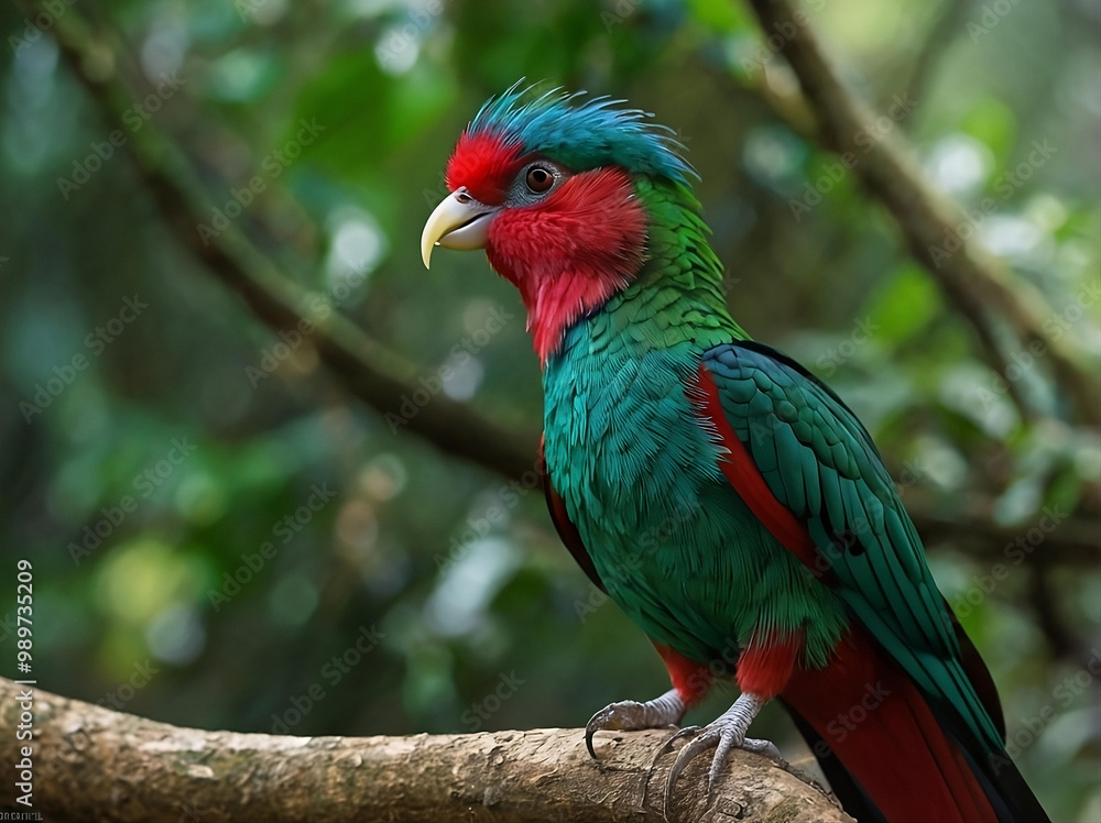 Fototapeta premium Resplendent Quetzal (Pharomachrus mocinno) – Known for its vibrant green and red plumage, native to Central America.