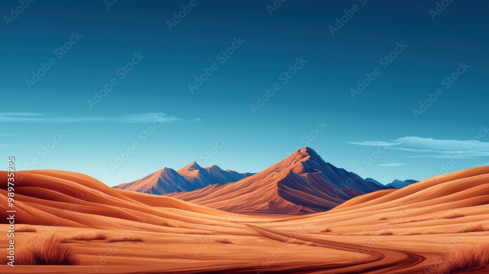 Naklejka premium Serene Desert Landscape with Scenic Mountains