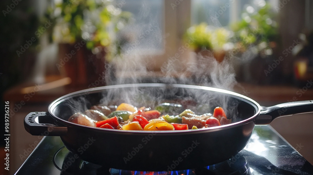 Steamed vegetables in a frying pan.ai generative Steamed vegetables in a frying pan.ai generative