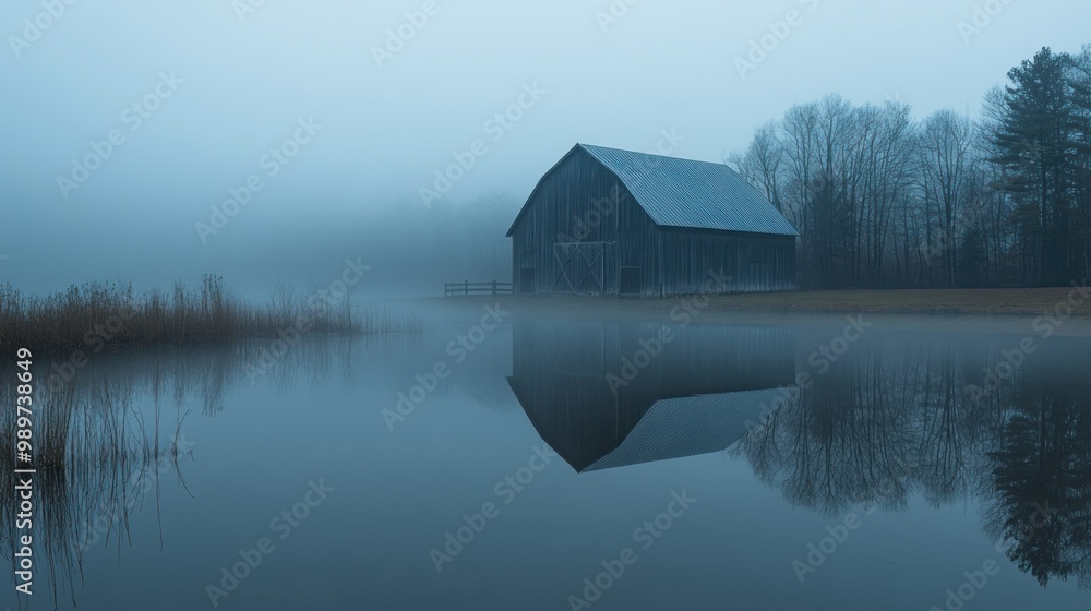 Fototapeta premium Misty Barn Reflection