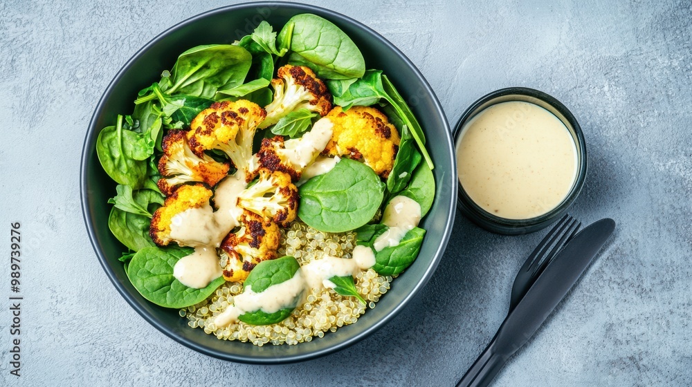 Colorful Healthy Bowl with Cauliflower and Spinach Colorful Healthy Bowl with Cauliflower and Spinach