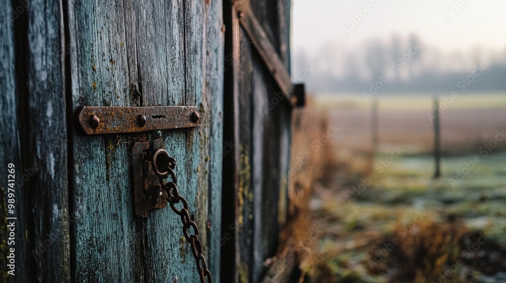 Rusty Lock and Chain on a Barn Door Rusty Lock and Chain on a Barn Door