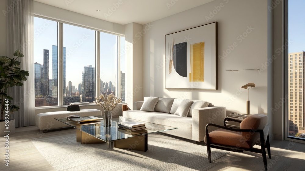 Modern Living Room with City View Modern Living Room with City View