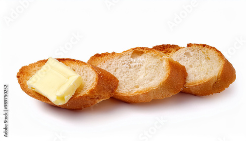 Slices of toasted baguette with butter