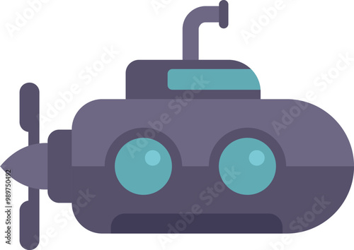Colorful flat vector illustration of a submarine exploring the ocean depths
