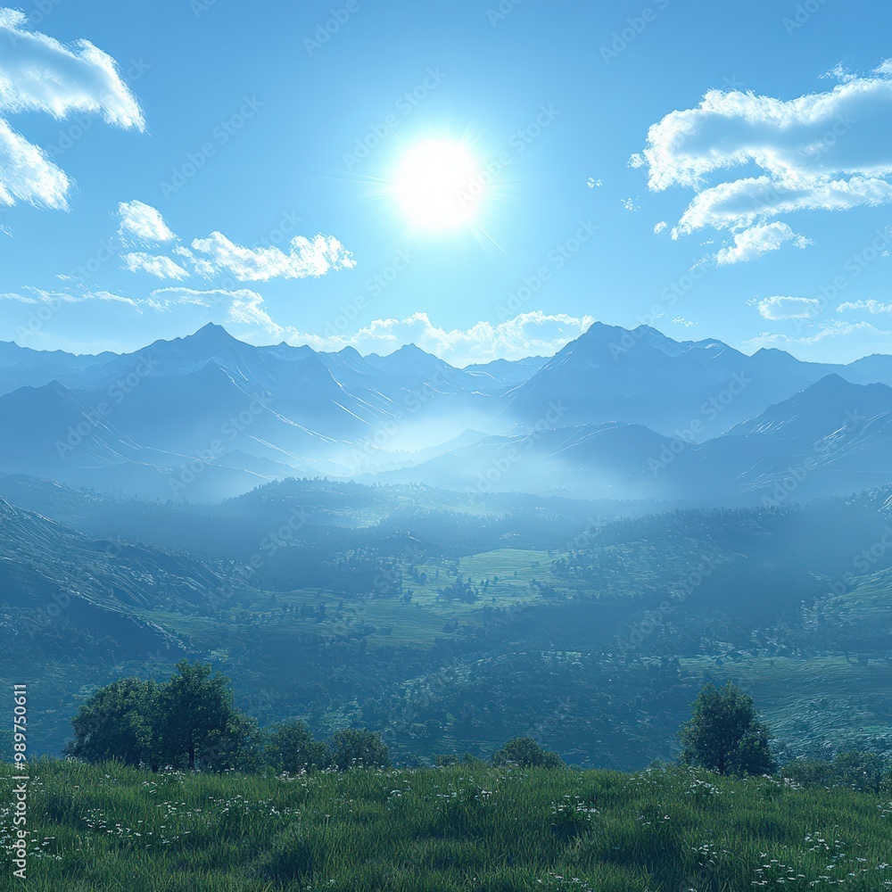 Obraz premium Panoramic view of mountain landscape during a golden sunset