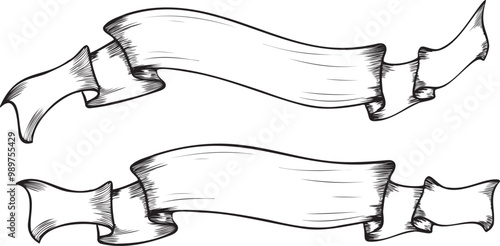 ビンテージ手書きのバナー・帯・リボンのイラスト素材