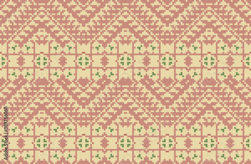 Pixel Art Ikat Pattern Originfolk Embroidery, Aztec Geometric Ornament Print. Design for Carpet, Wallpaper, Clothing, Wrapping, Fabric