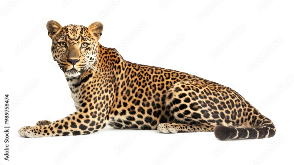 Obraz premium Leopard Lying on White Background