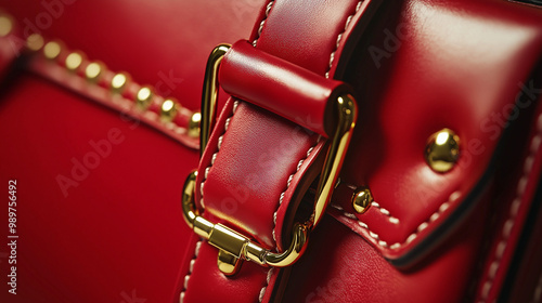 close up of a red leather handbag