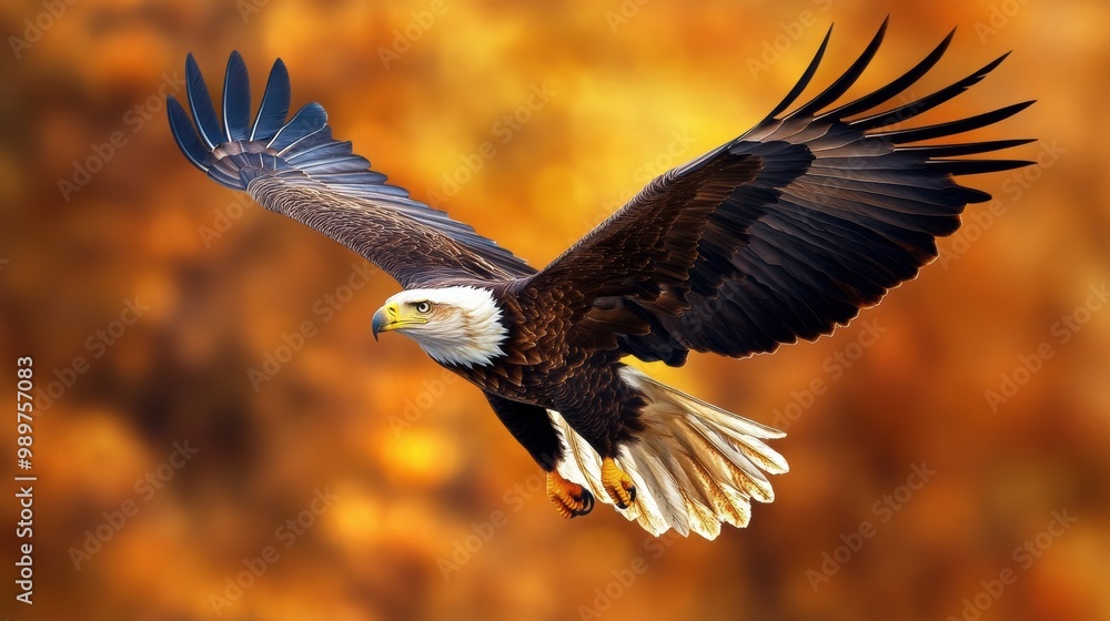 Obraz premium Majestic Bald Eagle in Flight Against a Warm Background