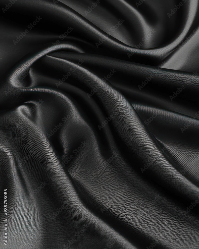 Fototapeta premium A close-up of smooth, black fabric with elegant folds and a shiny surface.