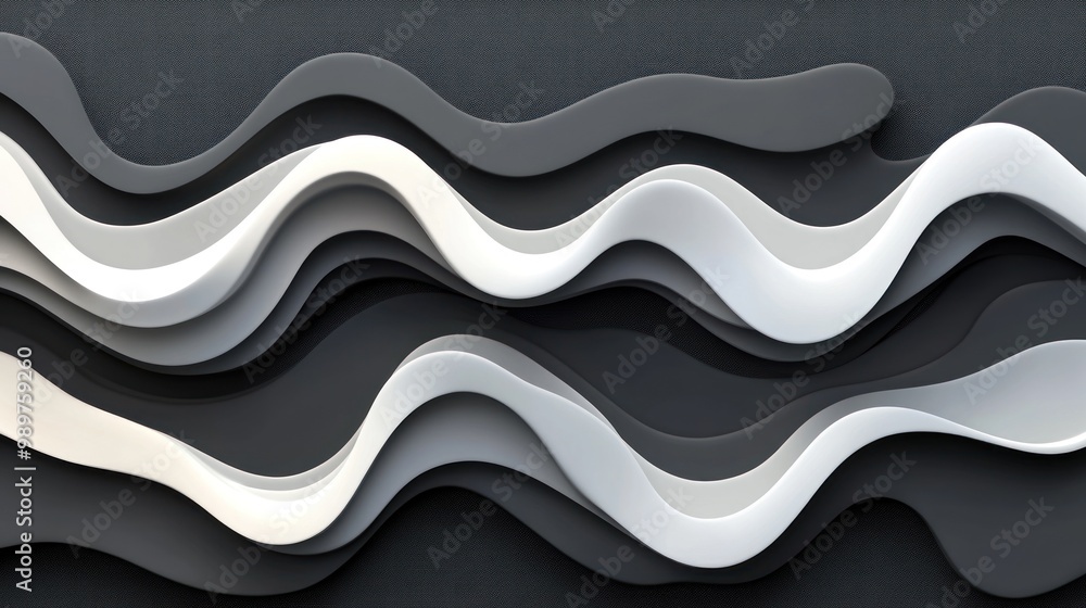 Fototapeta premium Abstract wavy shapes in monochromatic tones create a modern design element.