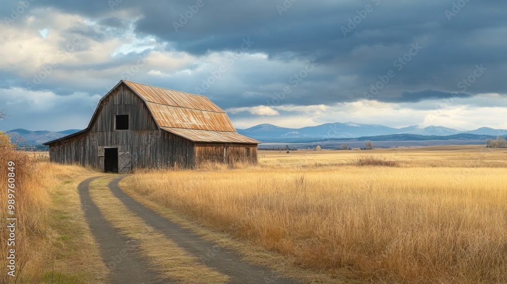 Obraz premium Rustic Barn in a Golden Field