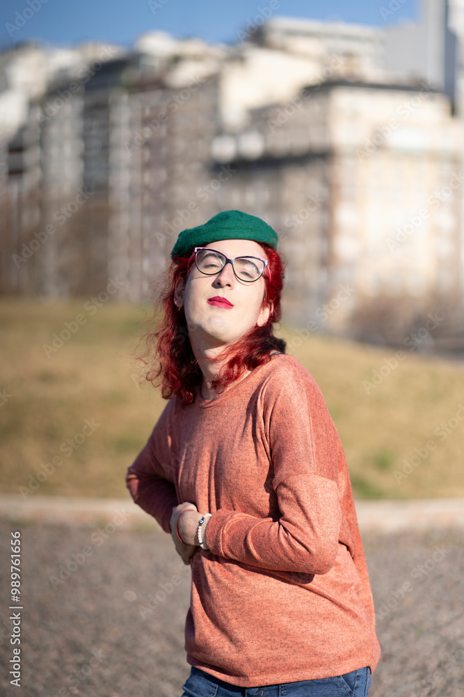 Transgender woman posing sensually in a park Transgender woman posing sensually in a park